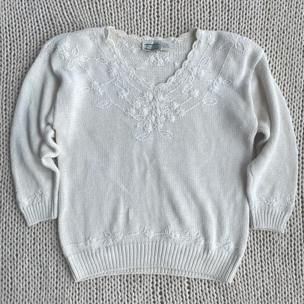 Vintage Embroidered Flower Sweater
